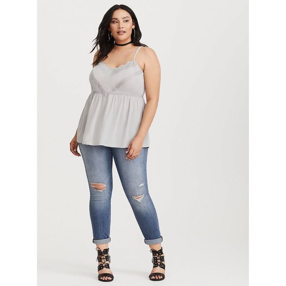 Size 00X NWT Torrid Gauze Lace Inset Cami Tank Top - Picture 3 of 3